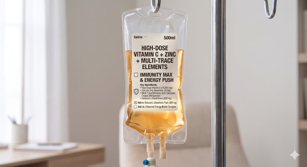 High-dose vitamin C, zinc, and glutathione IV bag for immunity and energy