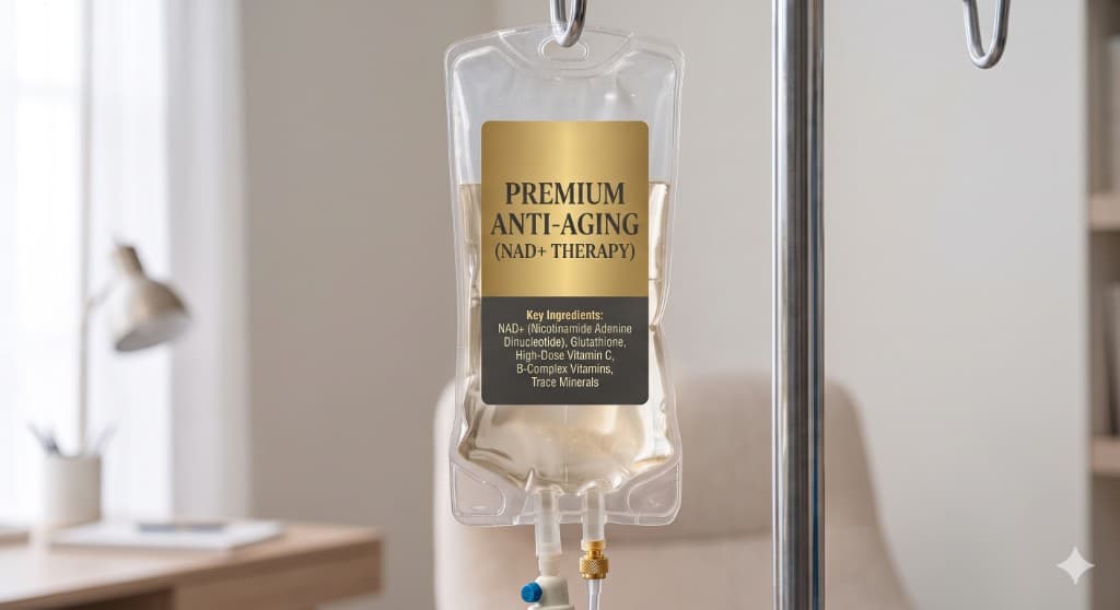 NAD+ therapy IV infusion bag for healthy aging support