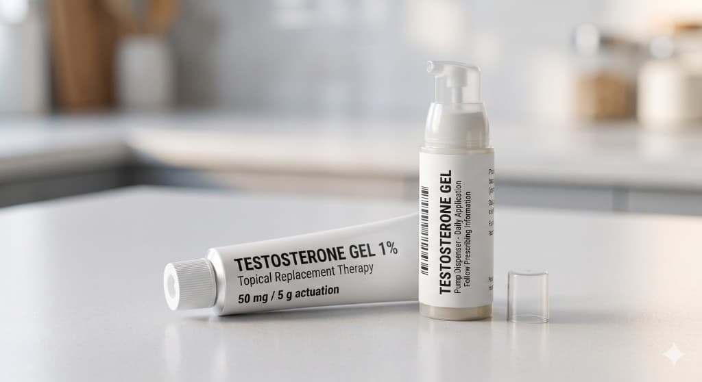 Testosterone gel tube and pump dispenser for topical TRT